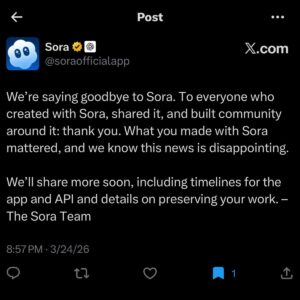 SORA SHUTDOWN OFFICIAL TWEET